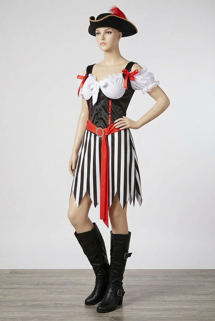 Damski kostium piratki na Halloween w paski-Halloween-Olave