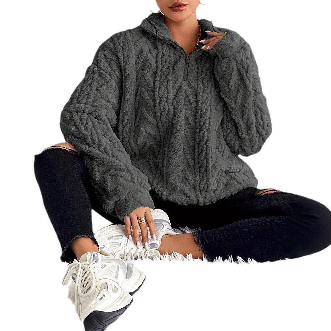 Damski polarowy sweter z zamkiem pod szyją-Sweaters for Women-Olave