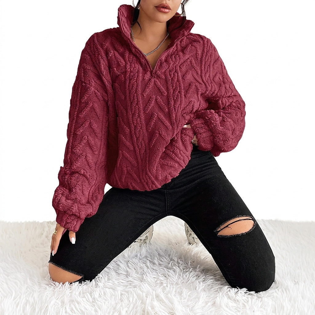Damski polarowy sweter z zamkiem pod szyją-Sweaters for Women-Olave