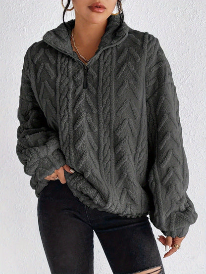 Damski polarowy sweter z zamkiem pod szyją-Sweaters for Women-Olave