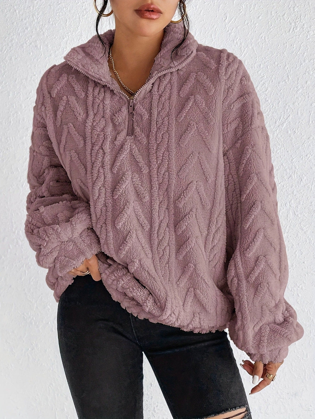 Damski polarowy sweter z zamkiem pod szyją-Sweaters for Women-Olave