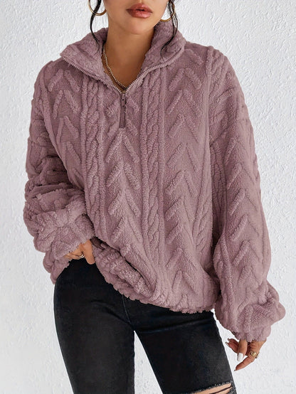 Damski polarowy sweter z zamkiem pod szyją-Sweaters for Women-Olave