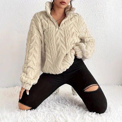 Damski polarowy sweter z zamkiem pod szyją-Sweaters for Women-Olave