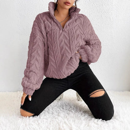 Damski polarowy sweter z zamkiem pod szyją-Sweaters for Women-Olave