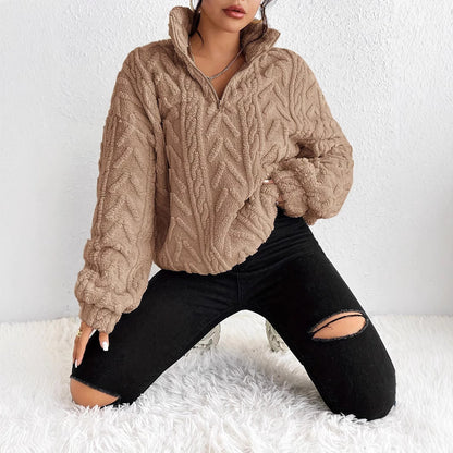 Damski polarowy sweter z zamkiem pod szyją-Sweaters for Women-Olave