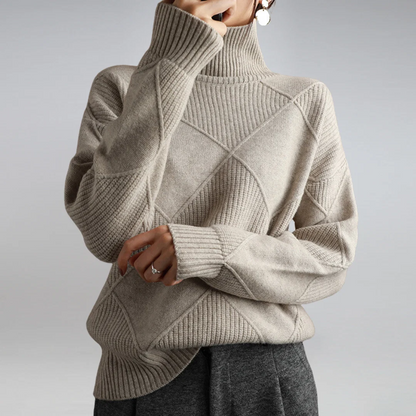 Damski sweter z dzianiny we wzór rombów-Sweaters for Women-Olave