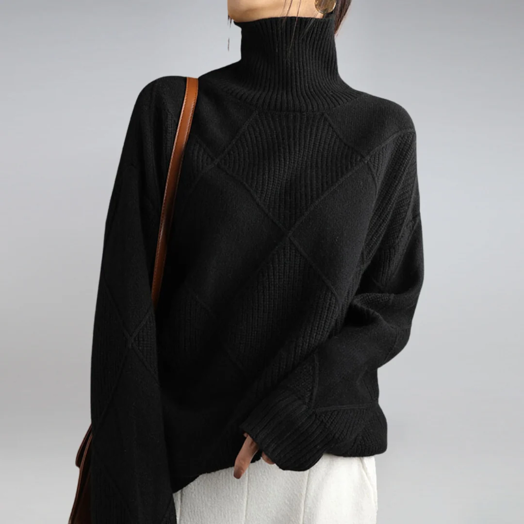 Damski sweter z dzianiny we wzór rombów-Sweaters for Women-Olave