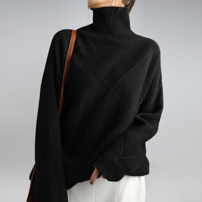 Damski sweter z dzianiny we wzór rombów-Sweaters for Women-Olave