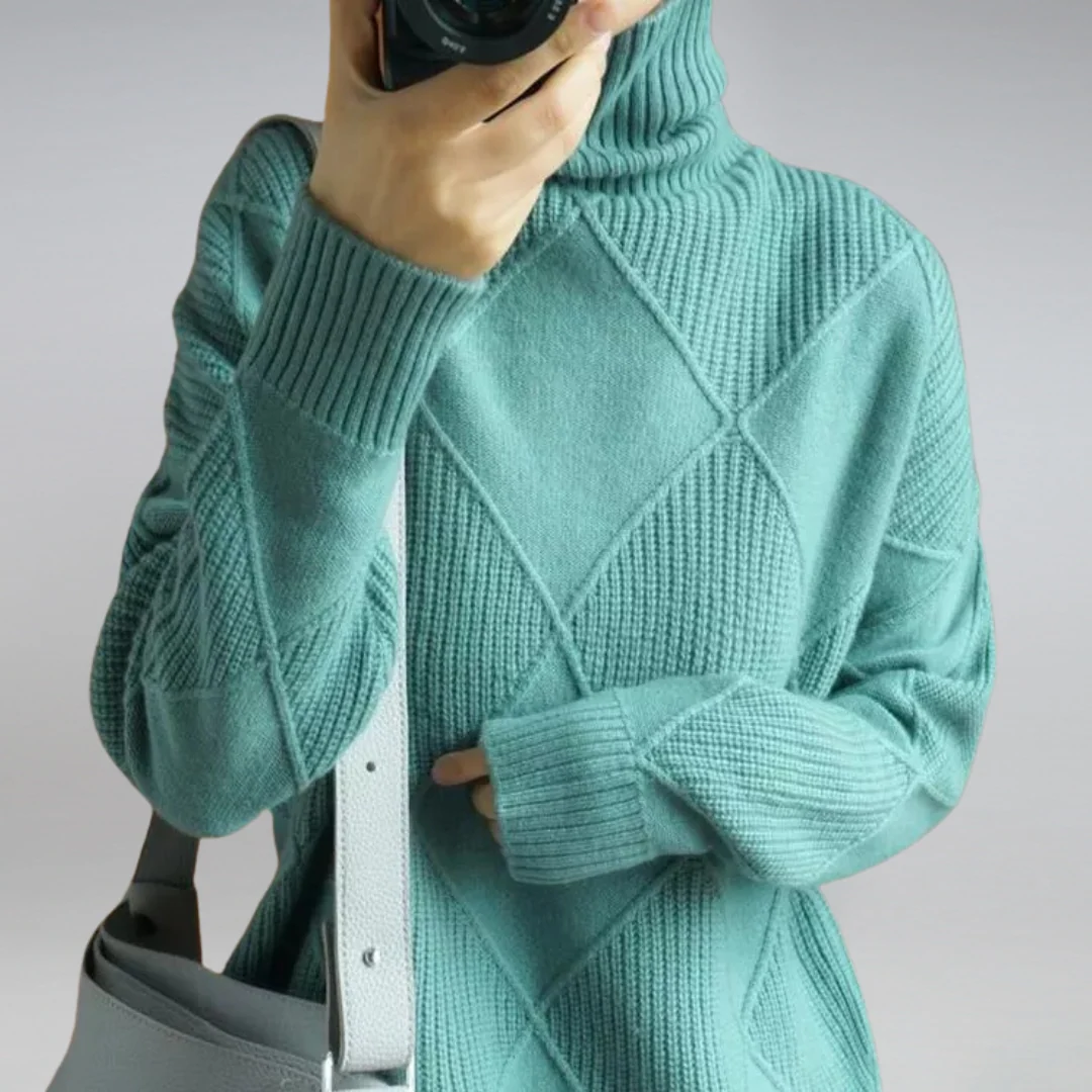 Damski sweter z dzianiny we wzór rombów-Sweaters for Women-Olave