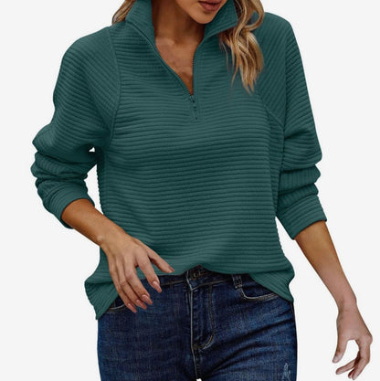 Damski sweter z suwakiem pod szyją i prążkowaną fakturą-Sweaters for Women-Olave