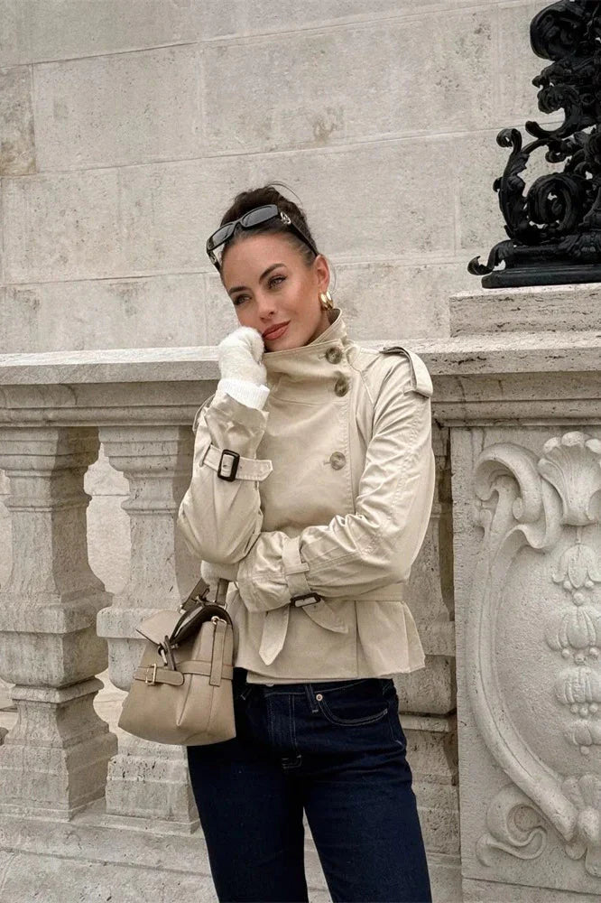 Damski trencz z paskiem i guzikami-Jacket for women-Olave