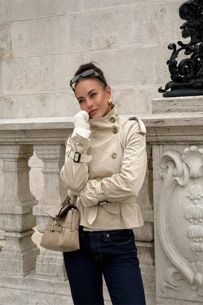 Damski trencz z paskiem i guzikami-Jacket for women-Olave