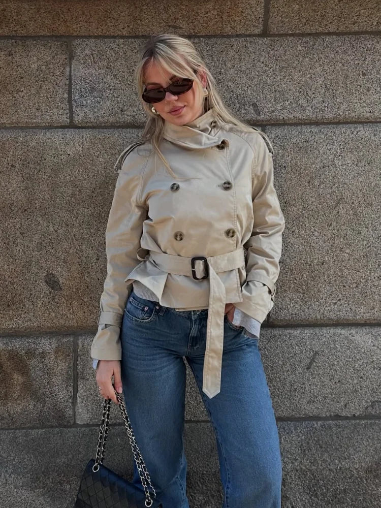 Damski trencz z paskiem i guzikami-Jacket for women-Olave