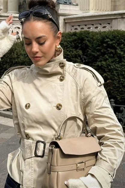 Damski trencz z paskiem i guzikami-Jacket for women-Olave