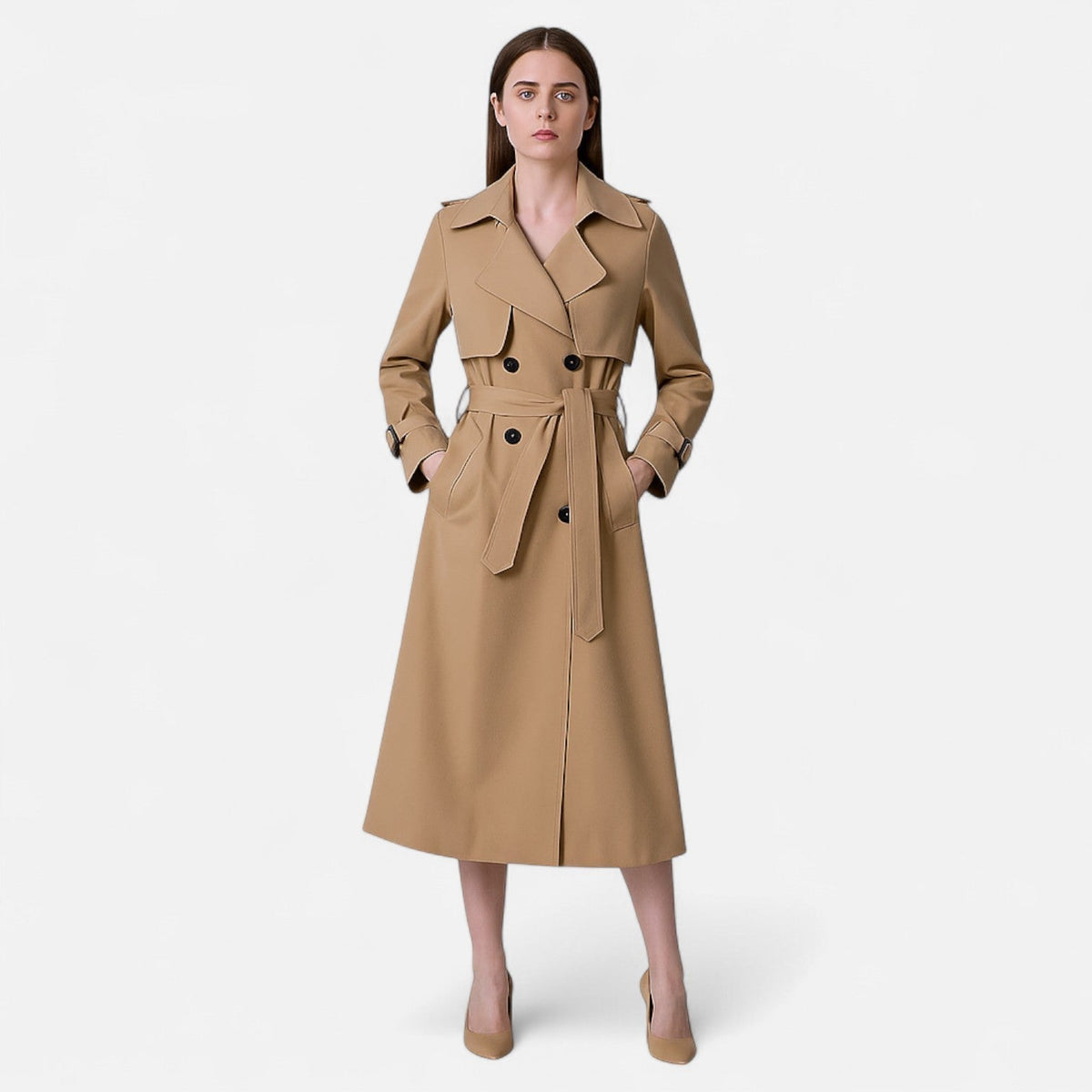 Damski trencz z paskiem i klamrami-Coats for Women-Olave