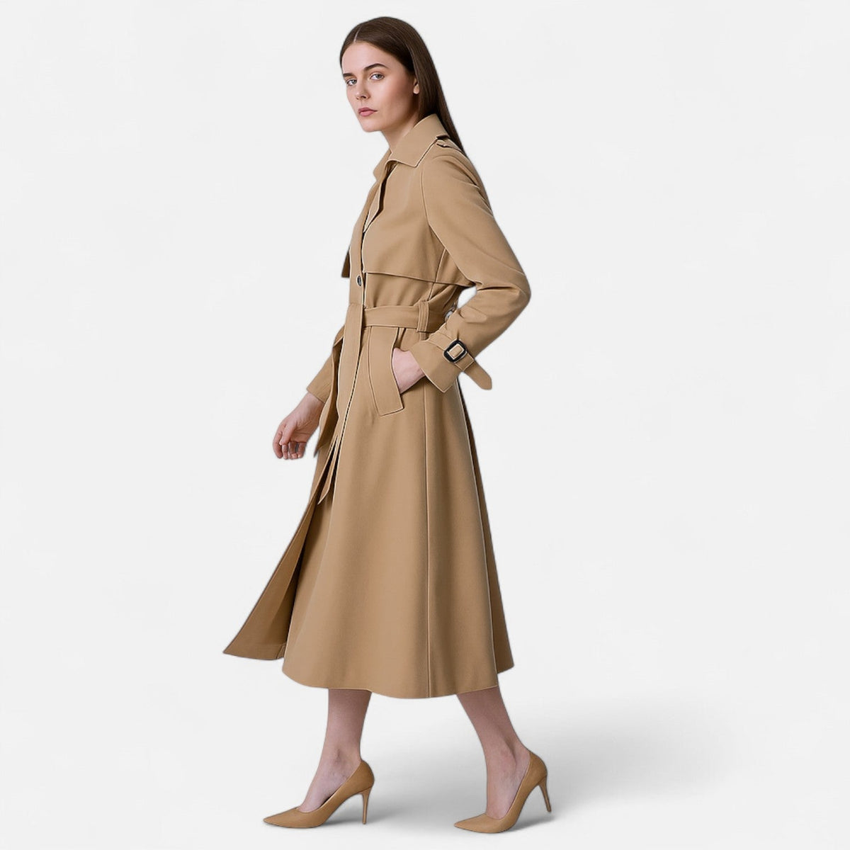 Damski trencz z paskiem i klamrami-Coats for Women-Olave