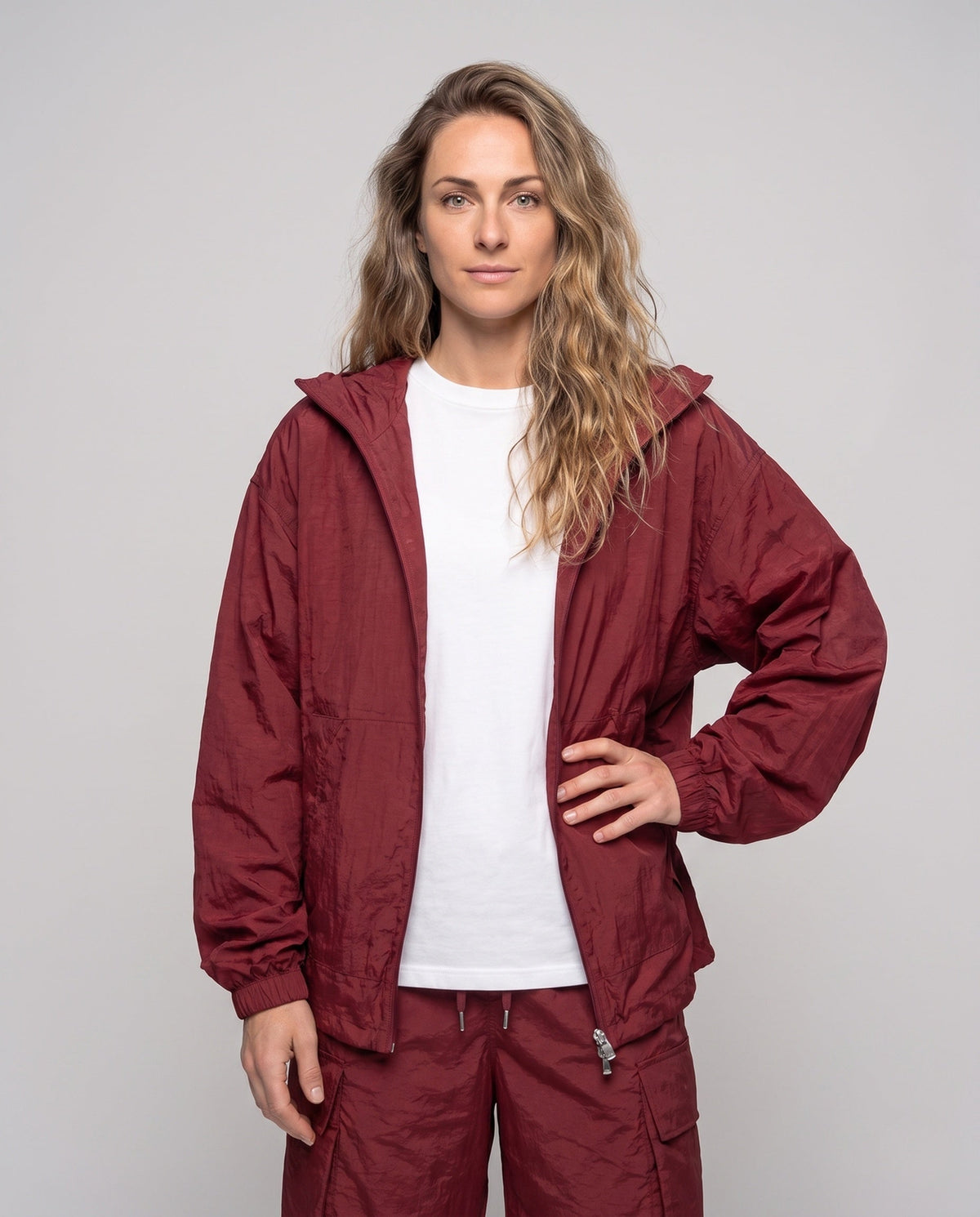 Damski wiatrówka z kapturem i zapięciem na zamek-Jacket for women-Olave