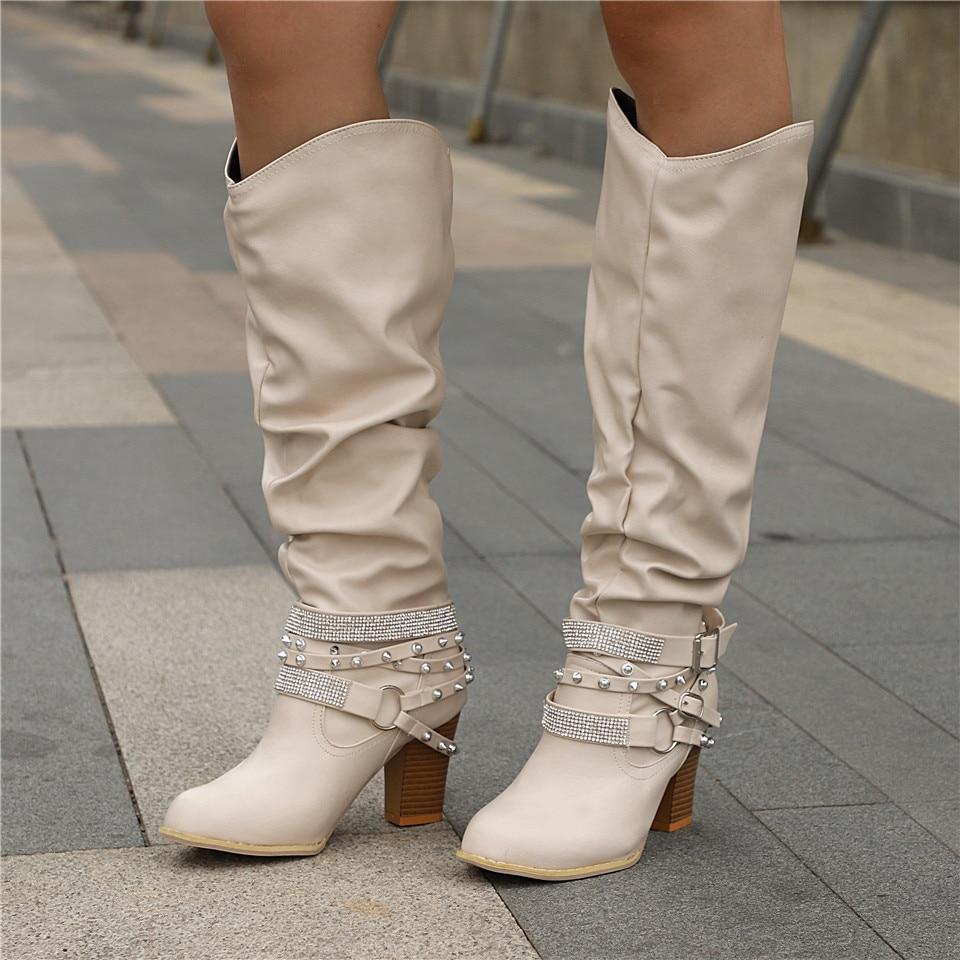 Damskie kozaki za kolano typu slouch z paskami z ćwiekami-Footwear for women-Olave