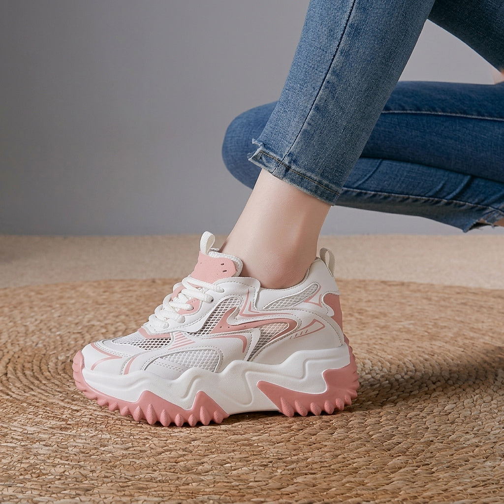 Damskie sneakersy na masywnej podeszwie z siateczką-Footwear for women-Olave