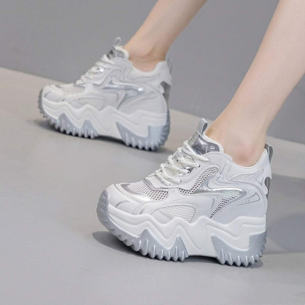 Damskie sneakersy na masywnej podeszwie z siateczką-Footwear for women-Olave