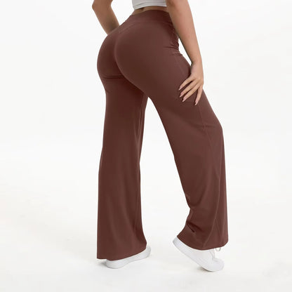 Damskie spodnie do jogi z wysokim stanem i szerokimi nogawkami-Pants for Women-Olave