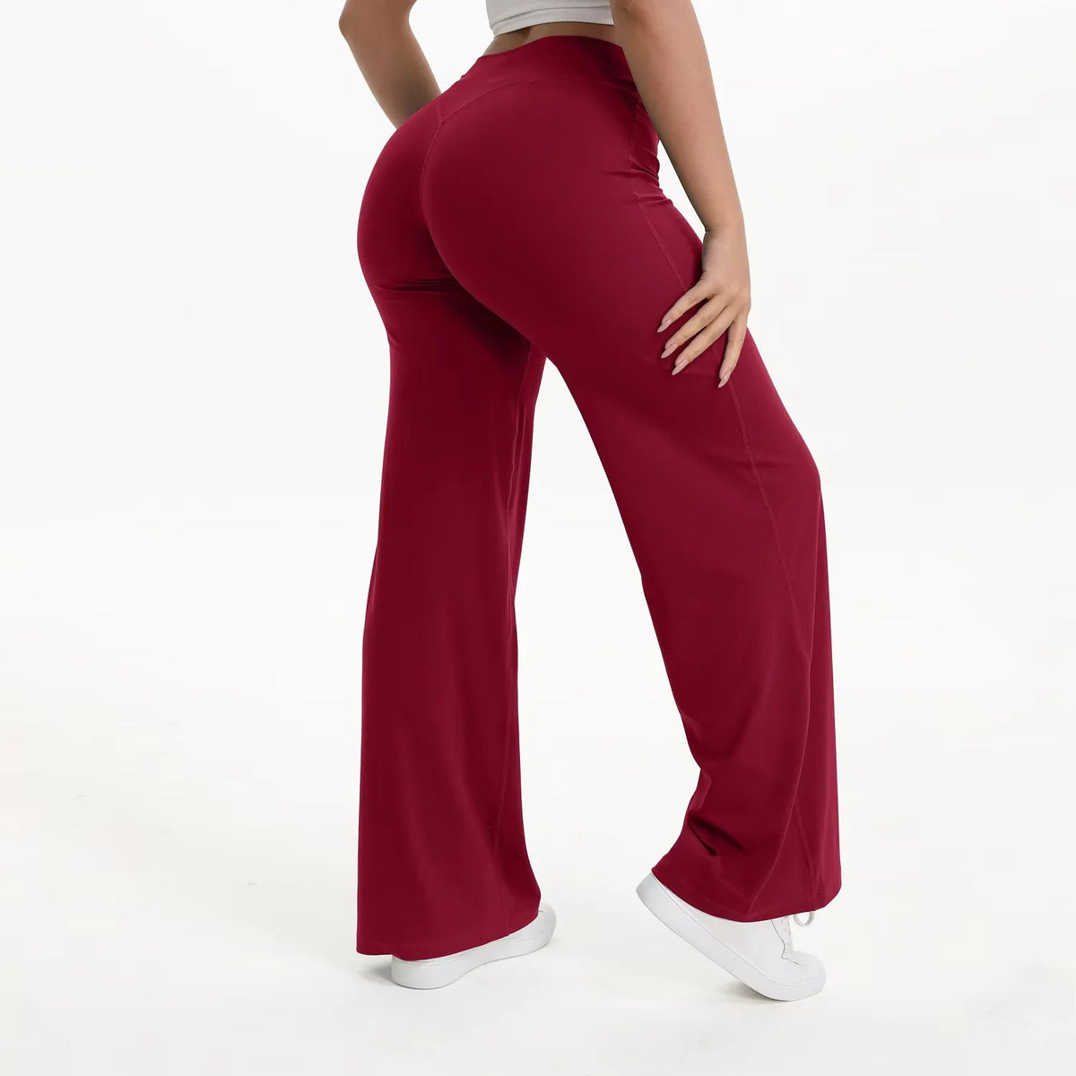 Damskie spodnie do jogi z wysokim stanem i szerokimi nogawkami-Pants for Women-Olave