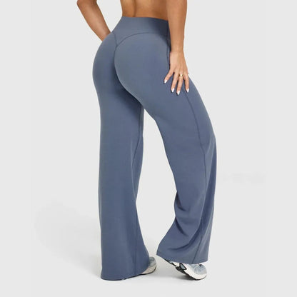 Damskie spodnie do jogi z wysokim stanem i szerokimi nogawkami-Pants for Women-Olave
