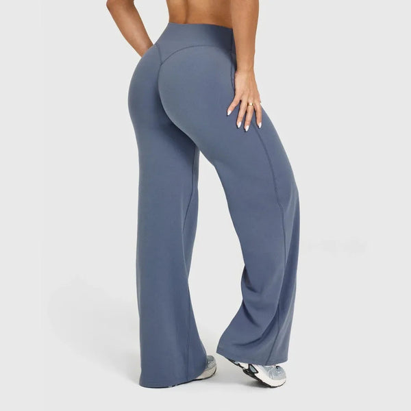 Damskie spodnie do jogi z wysokim stanem i szerokimi nogawkami-Pants for Women-Olave