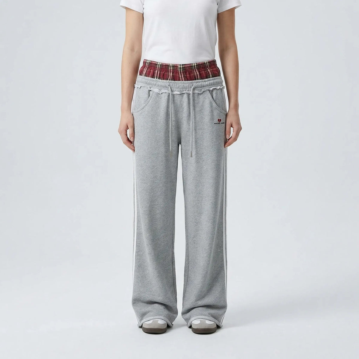 Damskie spodnie dresowe z szerokimi nogawkami i pasem w kratę-Pants for Women-Olave