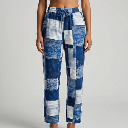 Damskie spodnie jeansowe z prostymi nogawkami i wzorem patchwork-Pants for Women-Olave