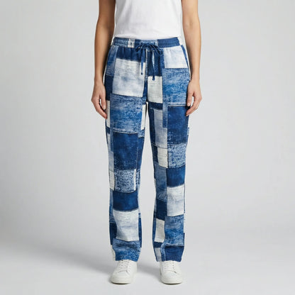 Damskie spodnie jeansowe z prostymi nogawkami i wzorem patchwork-Pants for Women-Olave