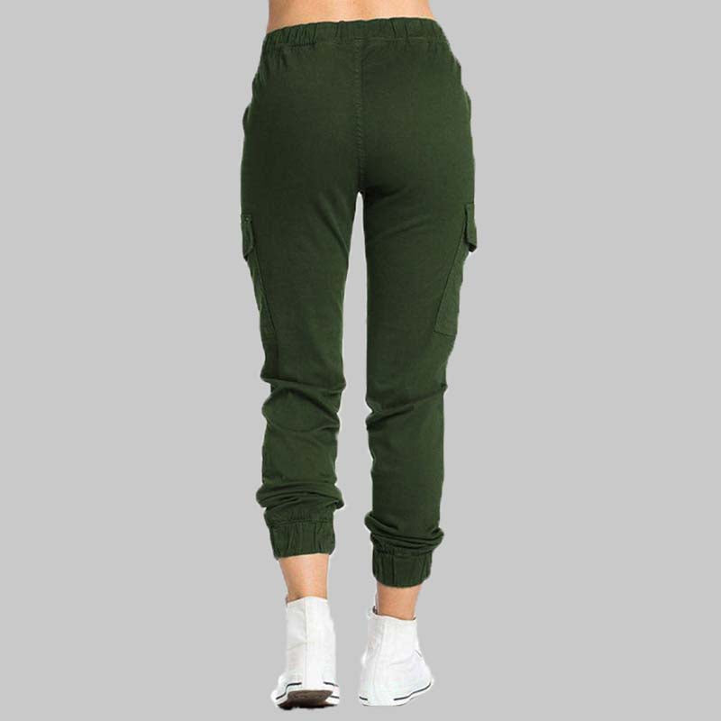 Damskie spodnie joggery typu cargo z wiązaną talią-Pants for Women-Olave