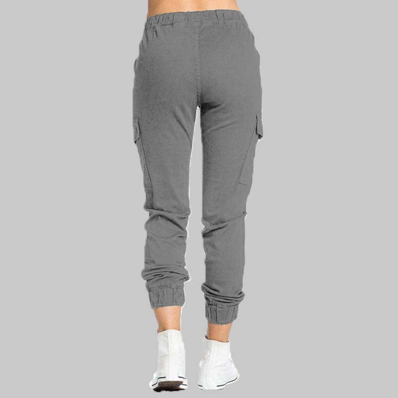 Damskie spodnie joggery typu cargo z wiązaną talią-Pants for Women-Olave
