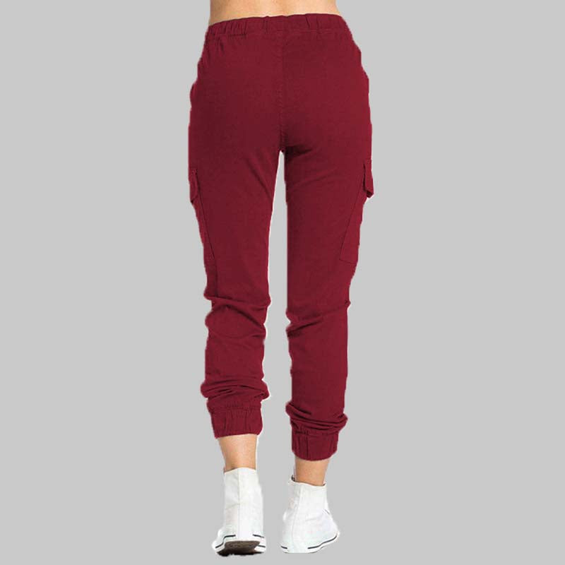 Damskie spodnie joggery typu cargo z wiązaną talią-Pants for Women-Olave
