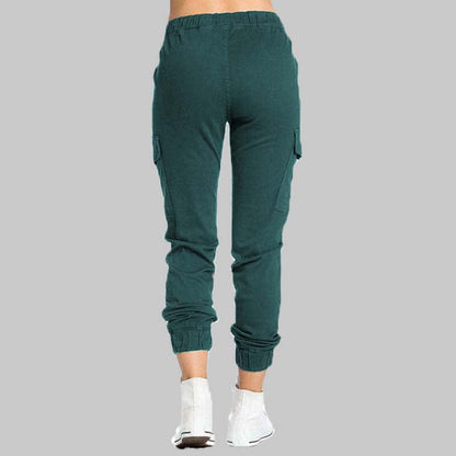 Damskie spodnie joggery typu cargo z wiązaną talią-Pants for Women-Olave