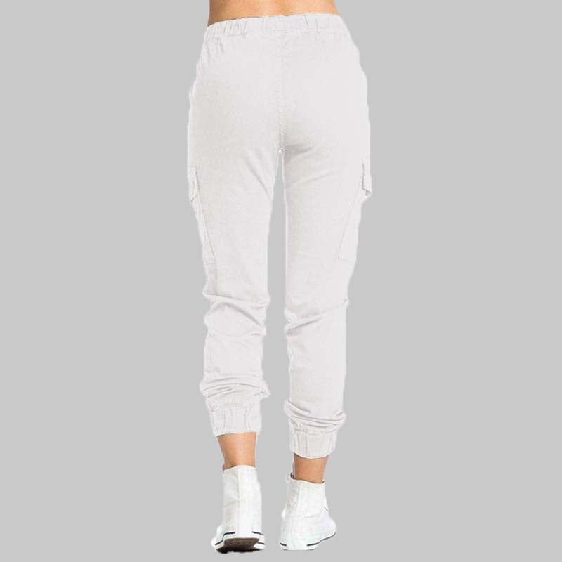 Damskie spodnie joggery typu cargo z wiązaną talią-Pants for Women-Olave