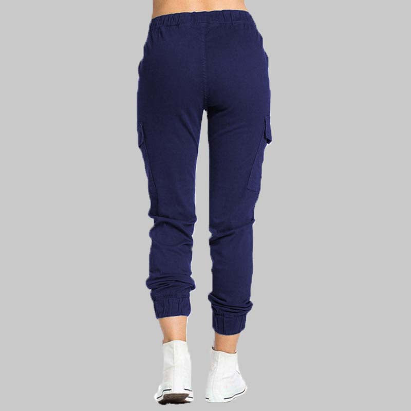 Damskie spodnie joggery typu cargo z wiązaną talią-Pants for Women-Olave