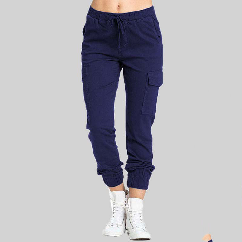 Damskie spodnie joggery typu cargo z wiązaną talią-Pants for Women-Olave