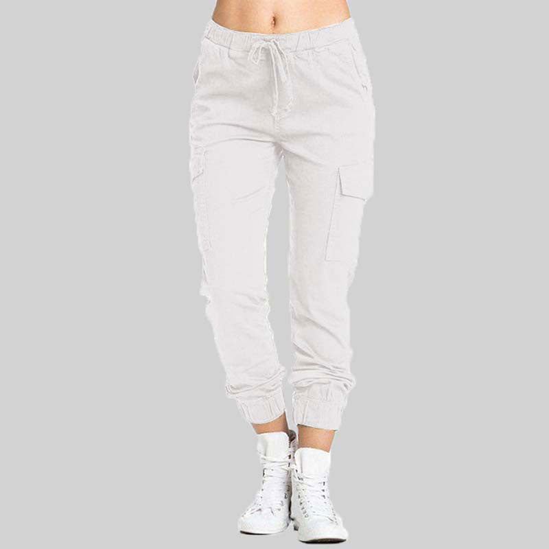 Damskie spodnie joggery typu cargo z wiązaną talią-Pants for Women-Olave