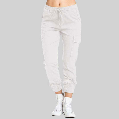 Damskie spodnie joggery typu cargo z wiązaną talią-Pants for Women-Olave