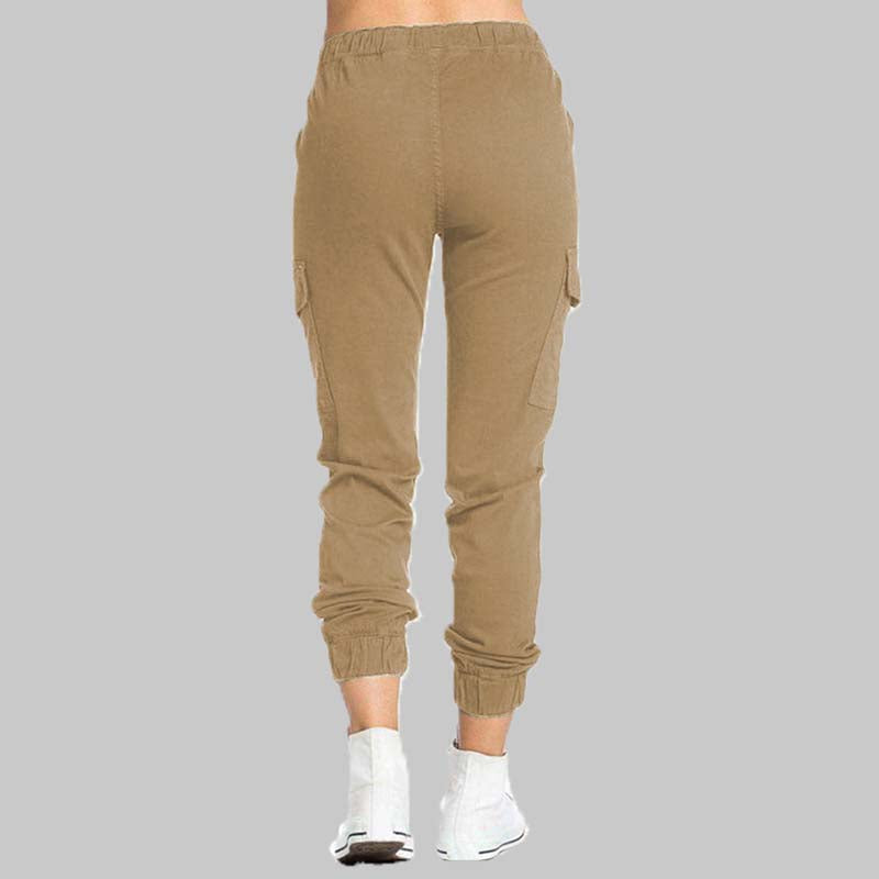 Damskie spodnie joggery typu cargo z wiązaną talią-Pants for Women-Olave