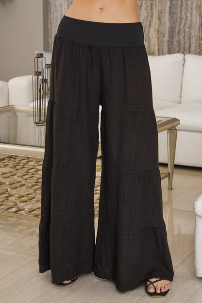 Damskie spodnie palazzo z szerokimi nogawkami i falbanami-Pants for Women-Olave