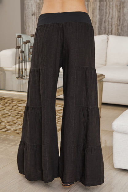 Damskie spodnie palazzo z szerokimi nogawkami i falbanami-Pants for Women-Olave