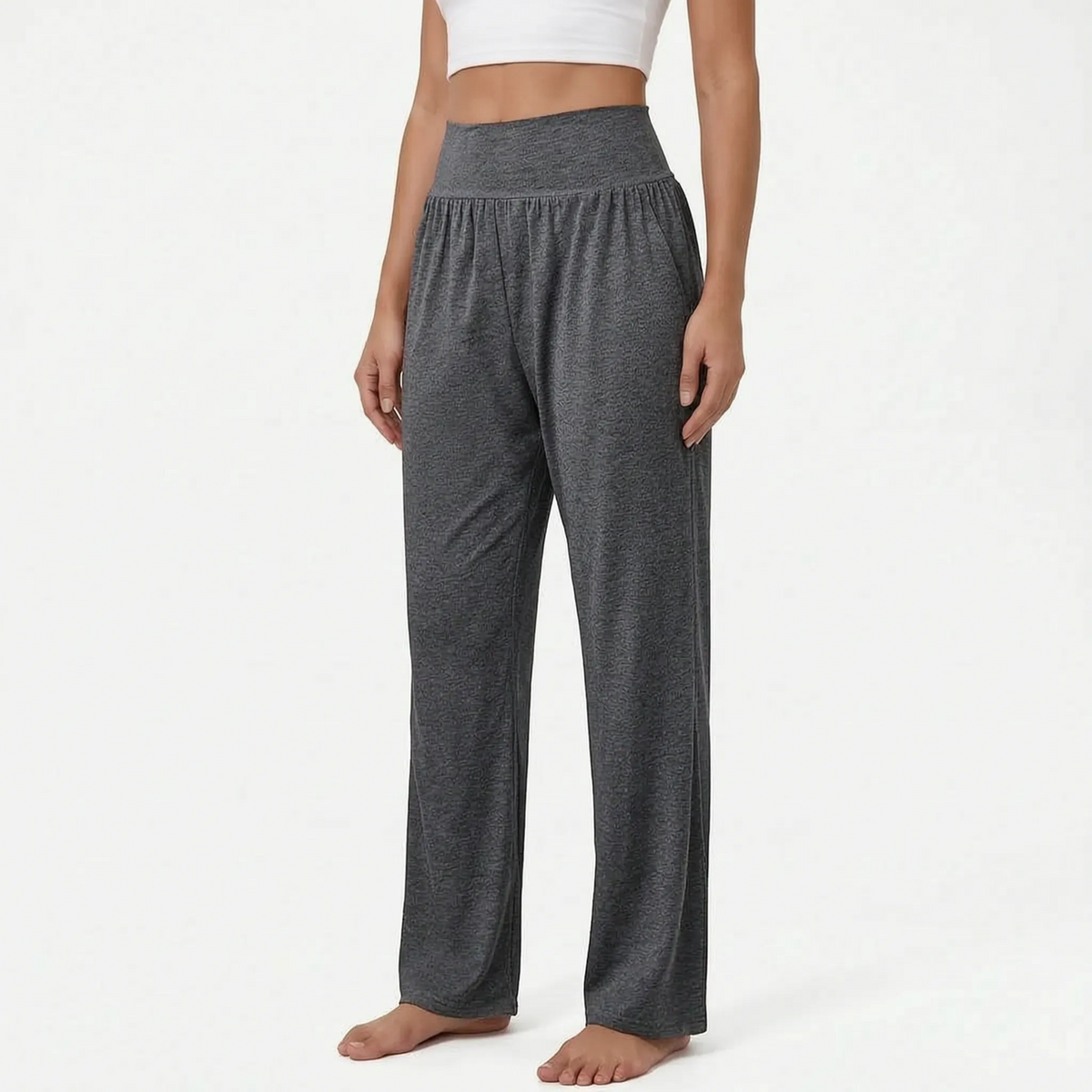 Damskie spodnie wypoczynkowe z wysokim stanem i szerokimi nogawkami-Pants for woman-Olave
