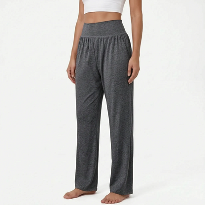 Damskie spodnie wypoczynkowe z wysokim stanem i szerokimi nogawkami-Pants for woman-Olave