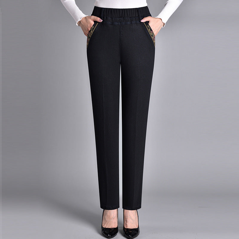 Damskie spodnie z prostymi nogawkami i elastycznym pasem-Pants for Women-Olave