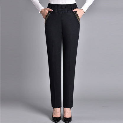 Damskie spodnie z prostymi nogawkami i elastycznym pasem-Pants for Women-Olave
