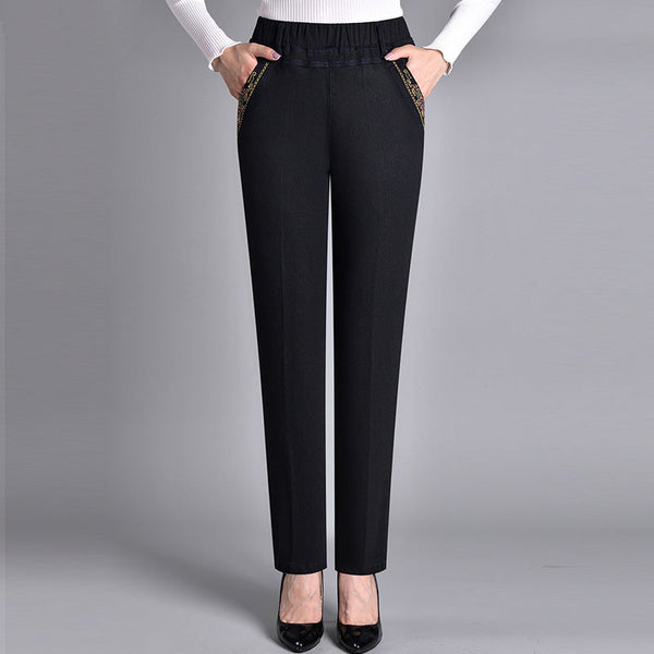 Damskie spodnie z prostymi nogawkami i elastycznym pasem-Pants for Women-Olave