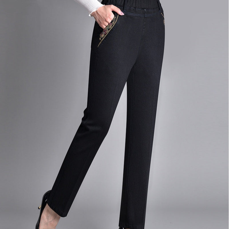 Damskie spodnie z prostymi nogawkami i elastycznym pasem-Pants for Women-Olave