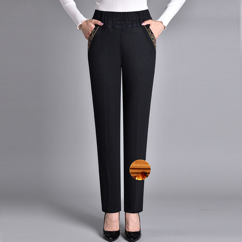 Damskie spodnie z prostymi nogawkami i elastycznym pasem-Pants for Women-Olave